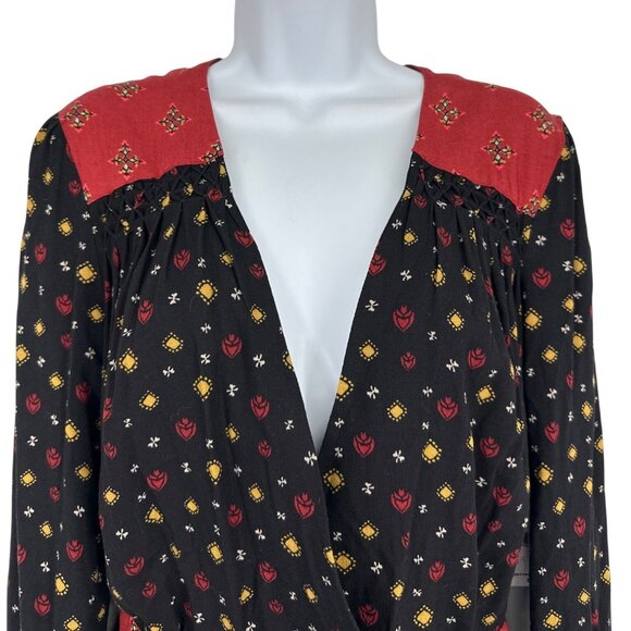 Free People Top Where We Roam Crossover Wrap Long Sleeve Printed Blouse Size S - Picture 3 of 12